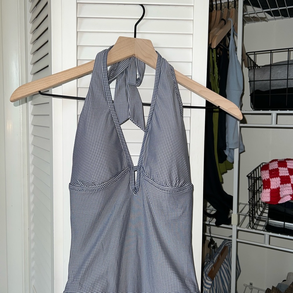 Helen Jon Blue One-piece Patterned Plunge Swim (S)